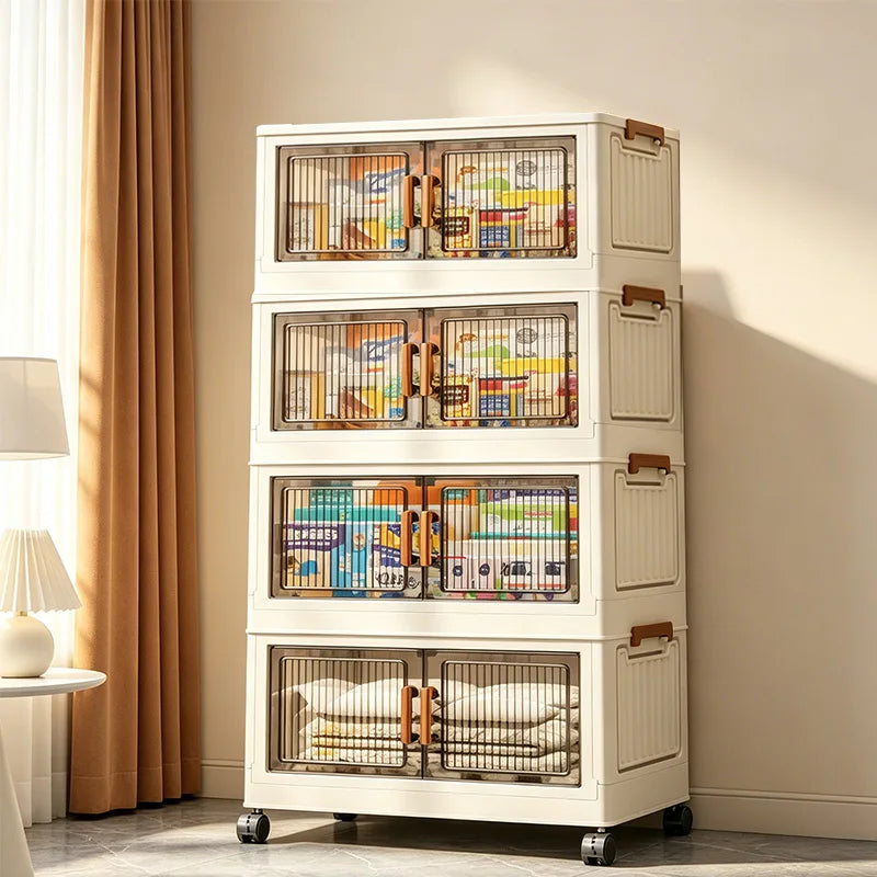 Foldable 6-Tier Storage Cabinet with Wheels, Stackable Plastic Organizer