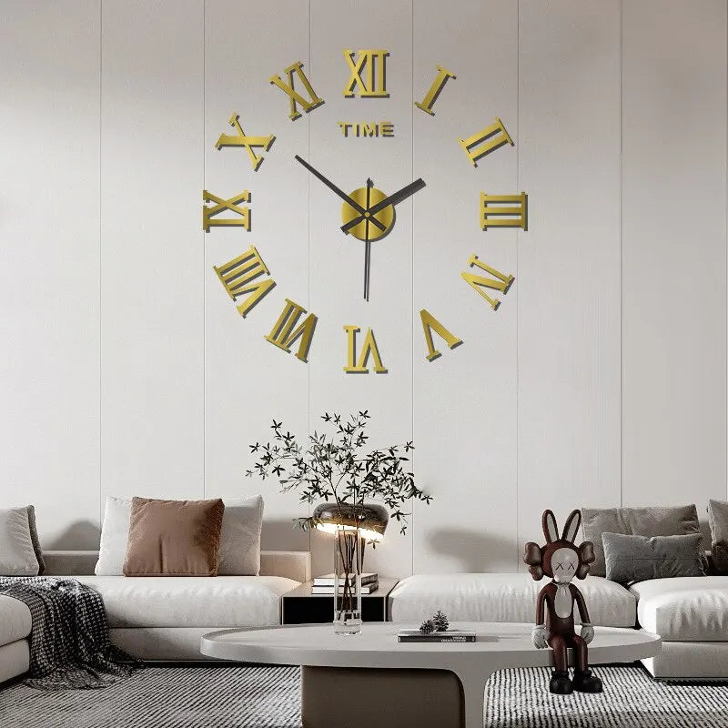 3D Acrylic Digital Wall Clock With Roman Numerals Design Mirror