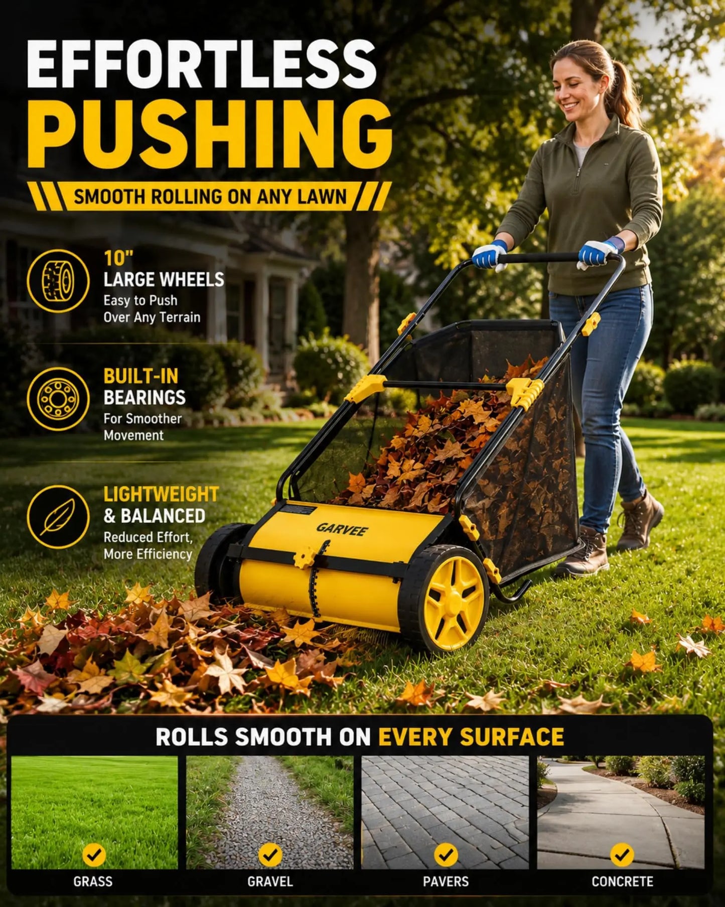 HiMISS Manual Lawn Sweeper With 3.5 Cu Ft Mesh Bag