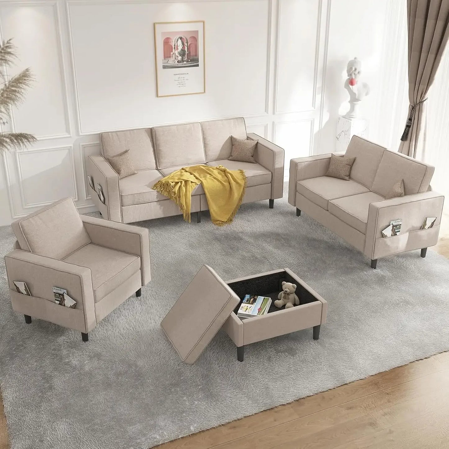 Sectional L Shaped Sofa Set 3Plus2Plus1Ottoman Living Room Furniture