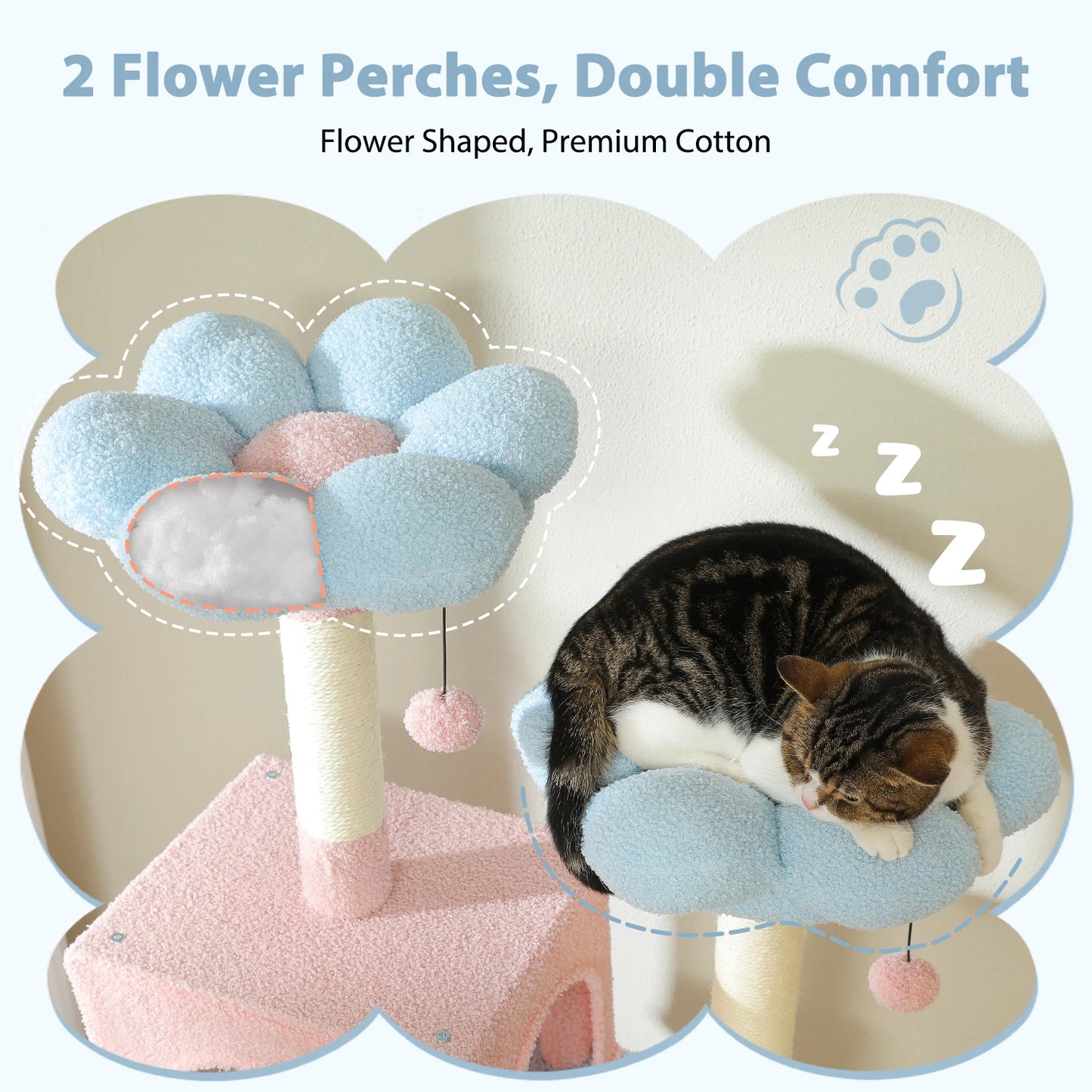 PETEPELA Cat Tree Tower With Sisal Posts And Cozy Condos