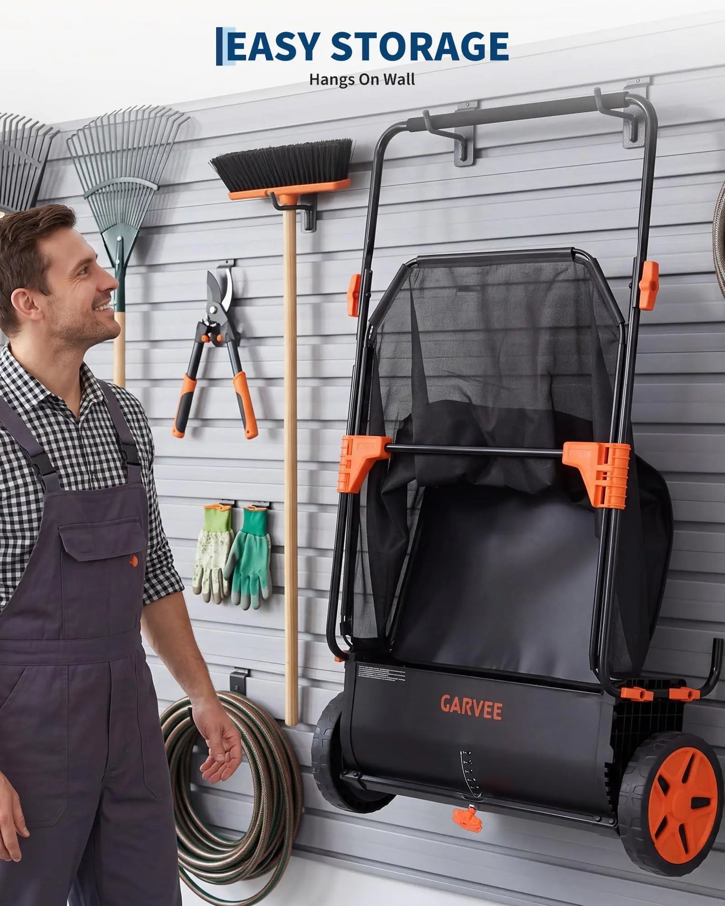Studyset Heavy Duty Push Lawn Sweeper Mesh Bag Adjustable Height
