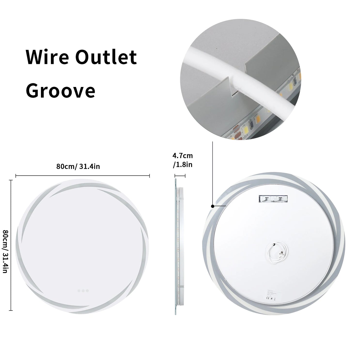 LED Anti-Fog Circular Bathroom Mirror With Backlit 3-Color Lights