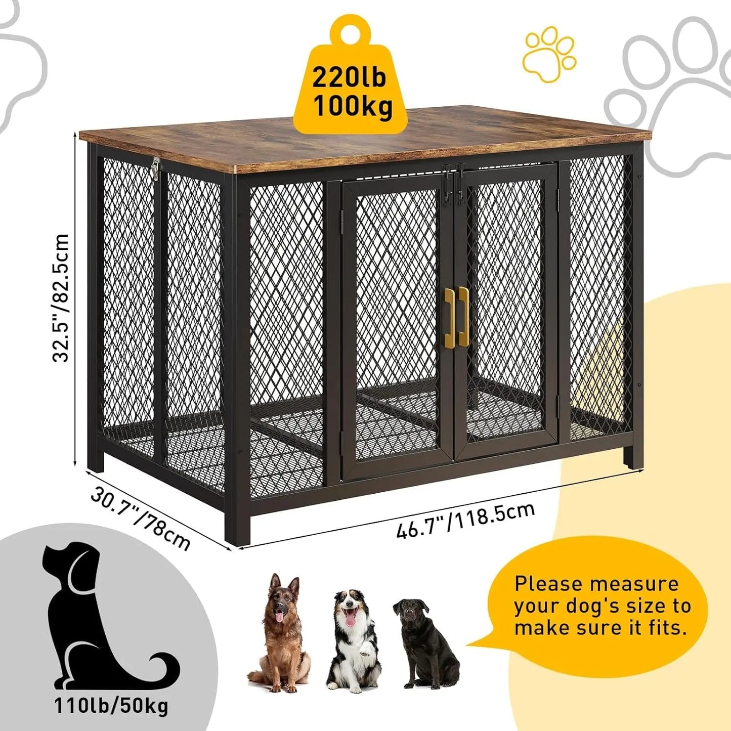 HiMISS Wooden Dog Crate Furniture With Wire Floor And Double Doors