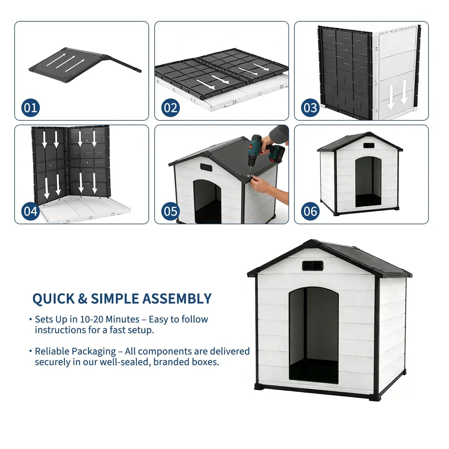 Outdoor Waterproof Insulated Dog House With Elevated Floor Removable Roof
