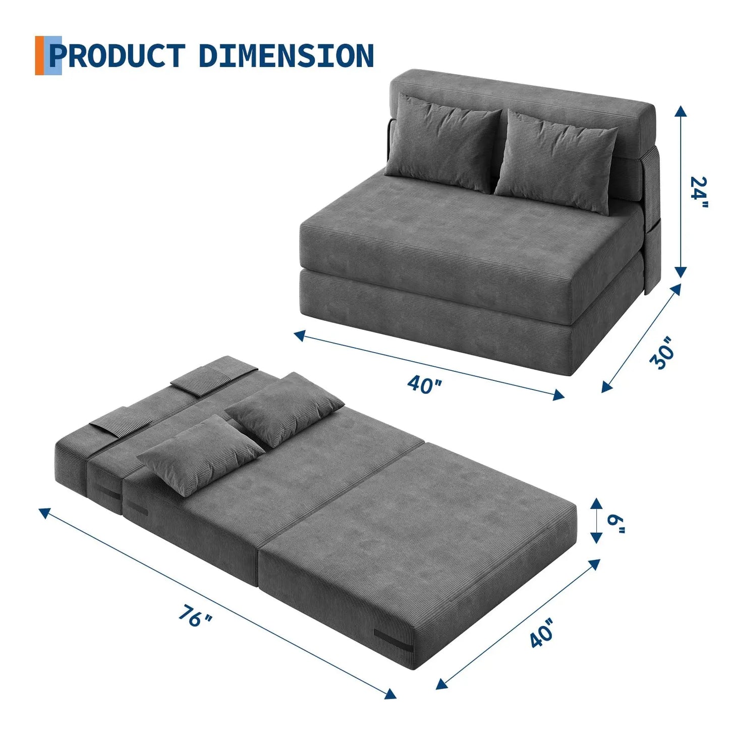 HobbyLane 4-in-1 Folding Sofa Bed Convertible Corduroy Loveseat