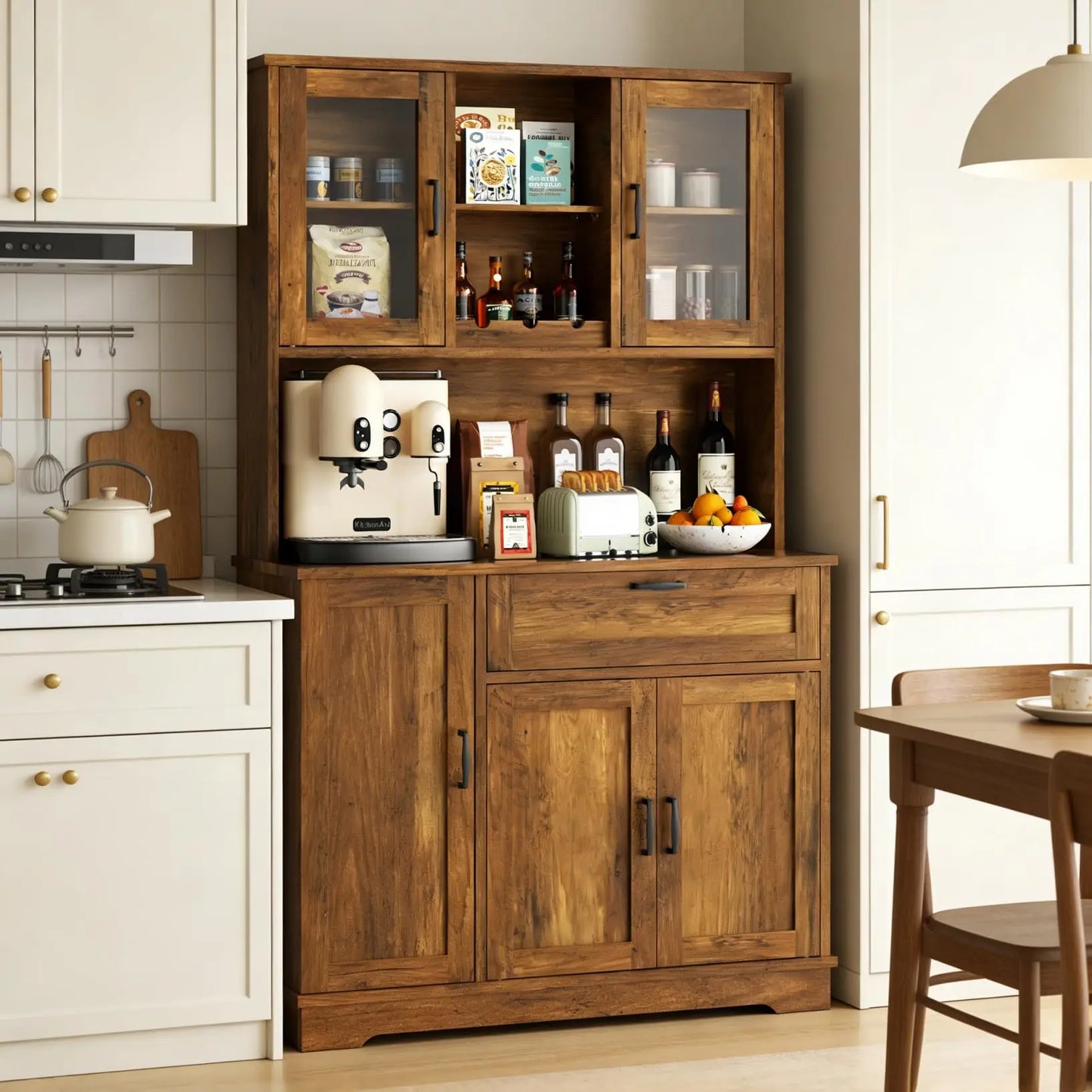 Vongrasig Tall Kitchen Pantry Cabinet Microwave Stand Storage Hutch
