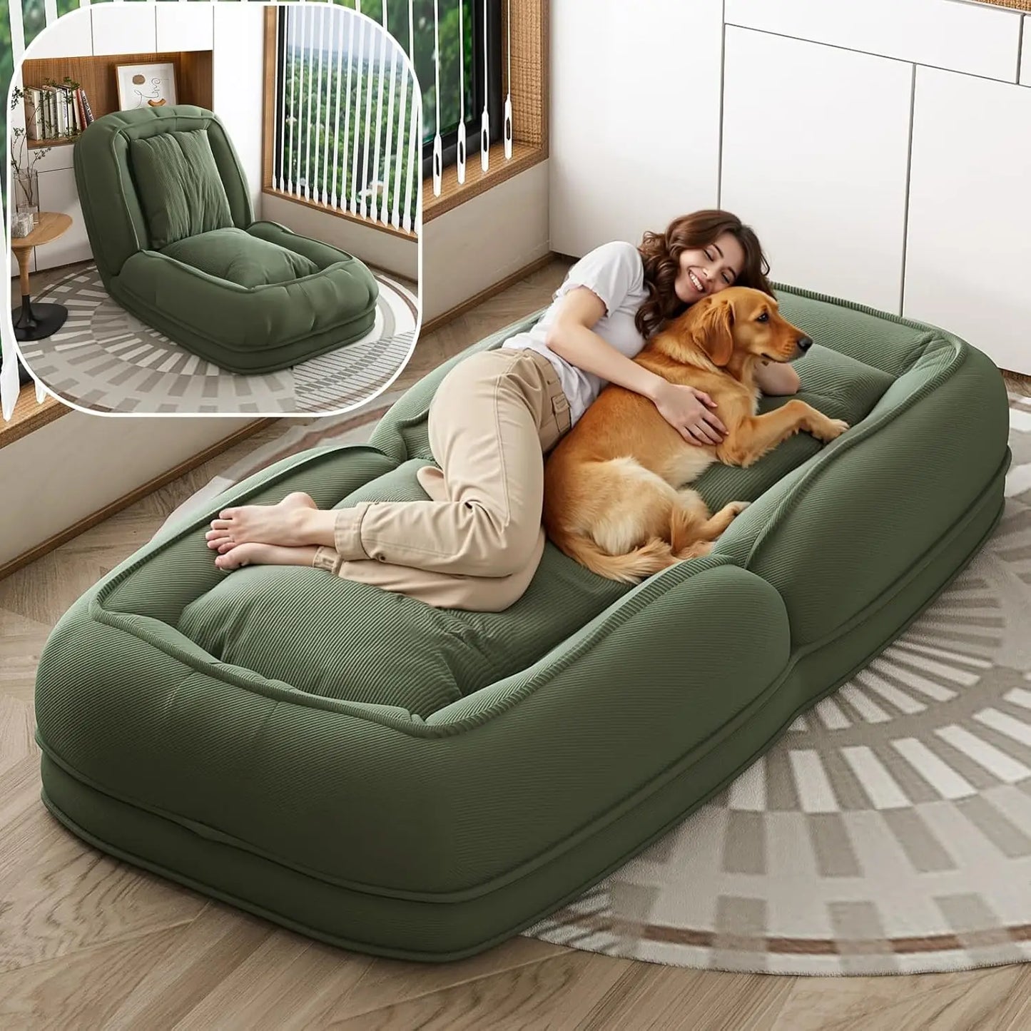GUOHE Foldable Lazy Sofa Bed With 5 Positions Backrest