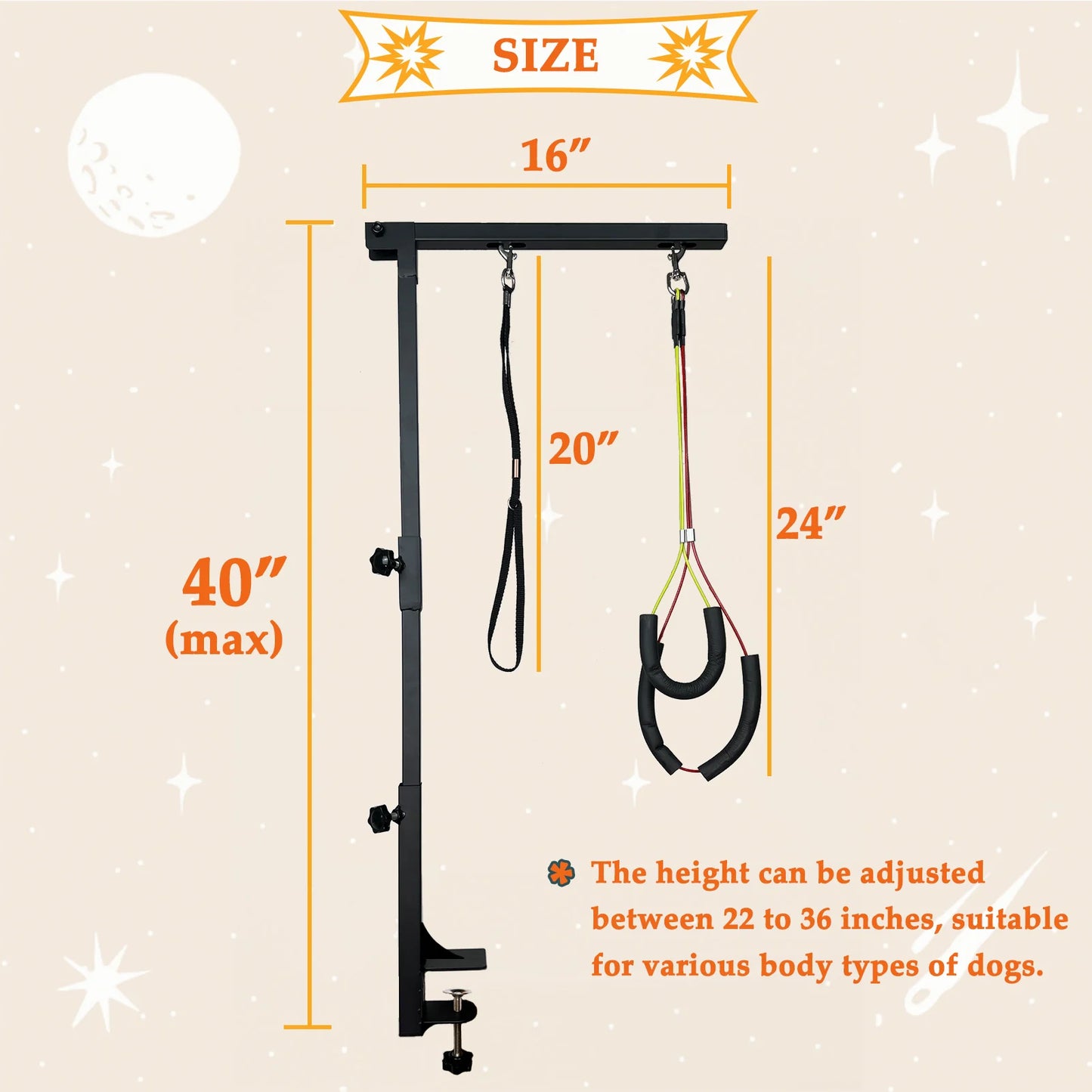 Adjustable Dog Grooming Arm With Clamp And Loops Three Section Haunch Holder