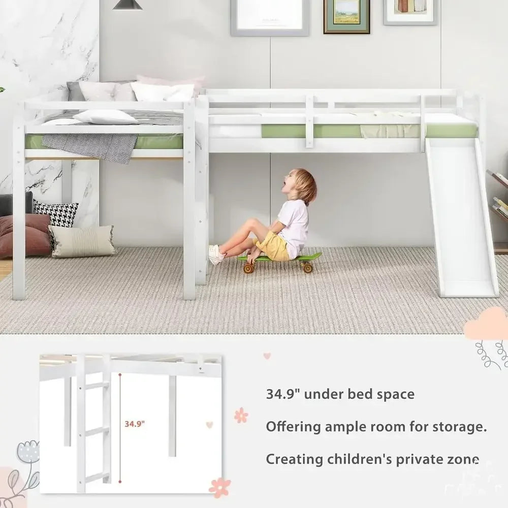 Wooden L Shaped Bed With Slide Ladder Guardrail For Family Use