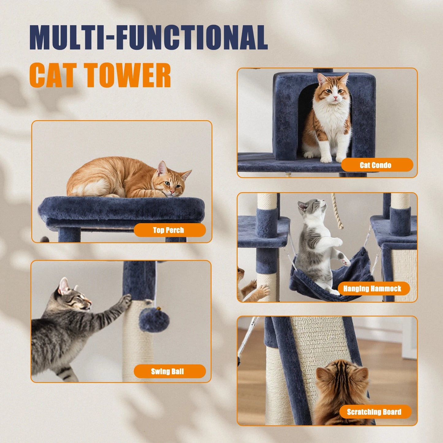 MCQ Cat Tree Tower With Sisal Scratching Posts And Condo