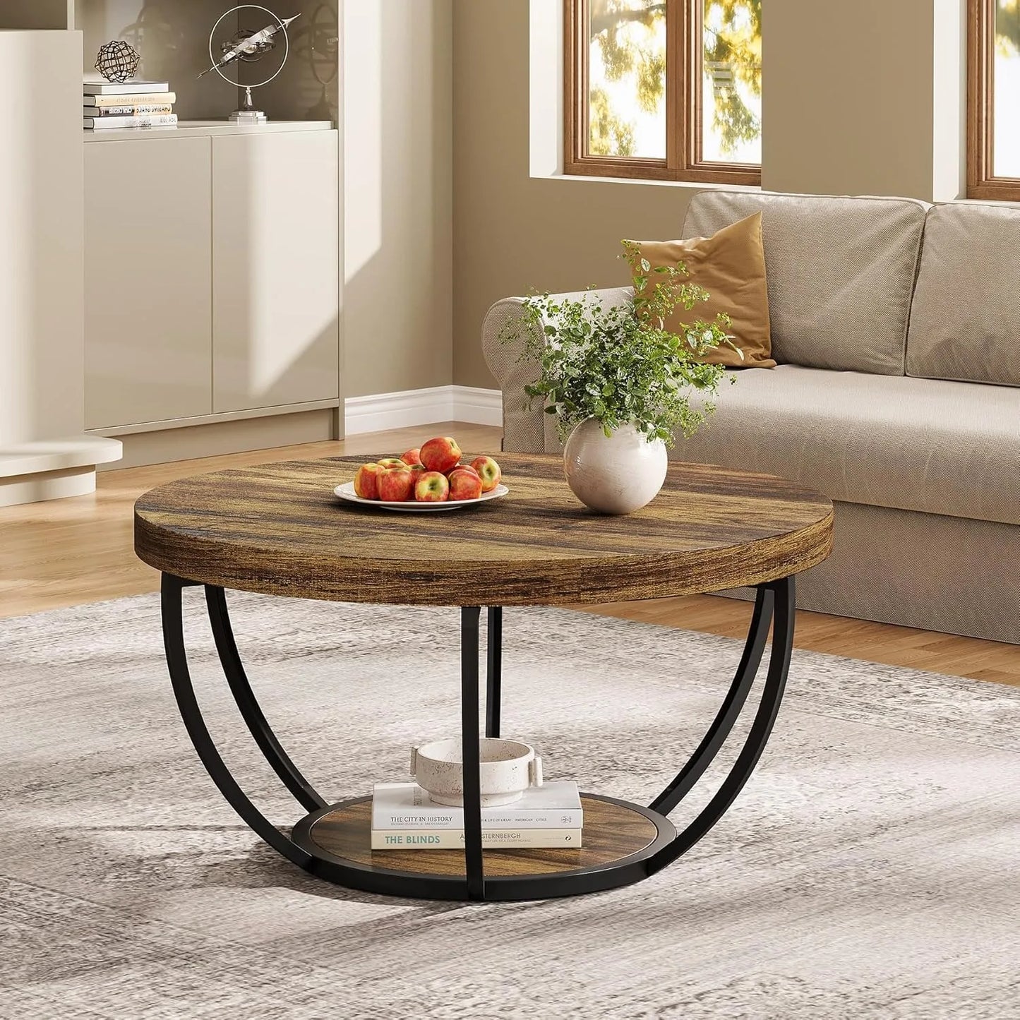 Little Tree Round Coffee Table With Open Storage 2 Tier