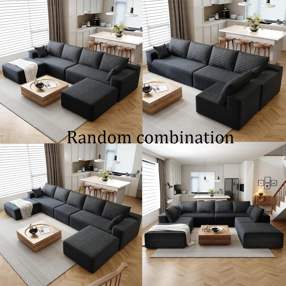 YQXH Cloud Style Corduroy Sectional Sofa With Memory Foam Cushions