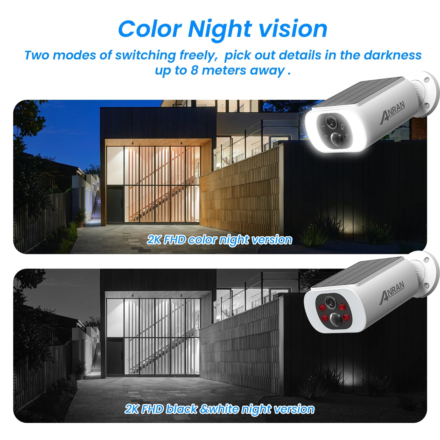 ANRAN 2K Solar Camera System 4 Pack Wireless Battery Floodlight