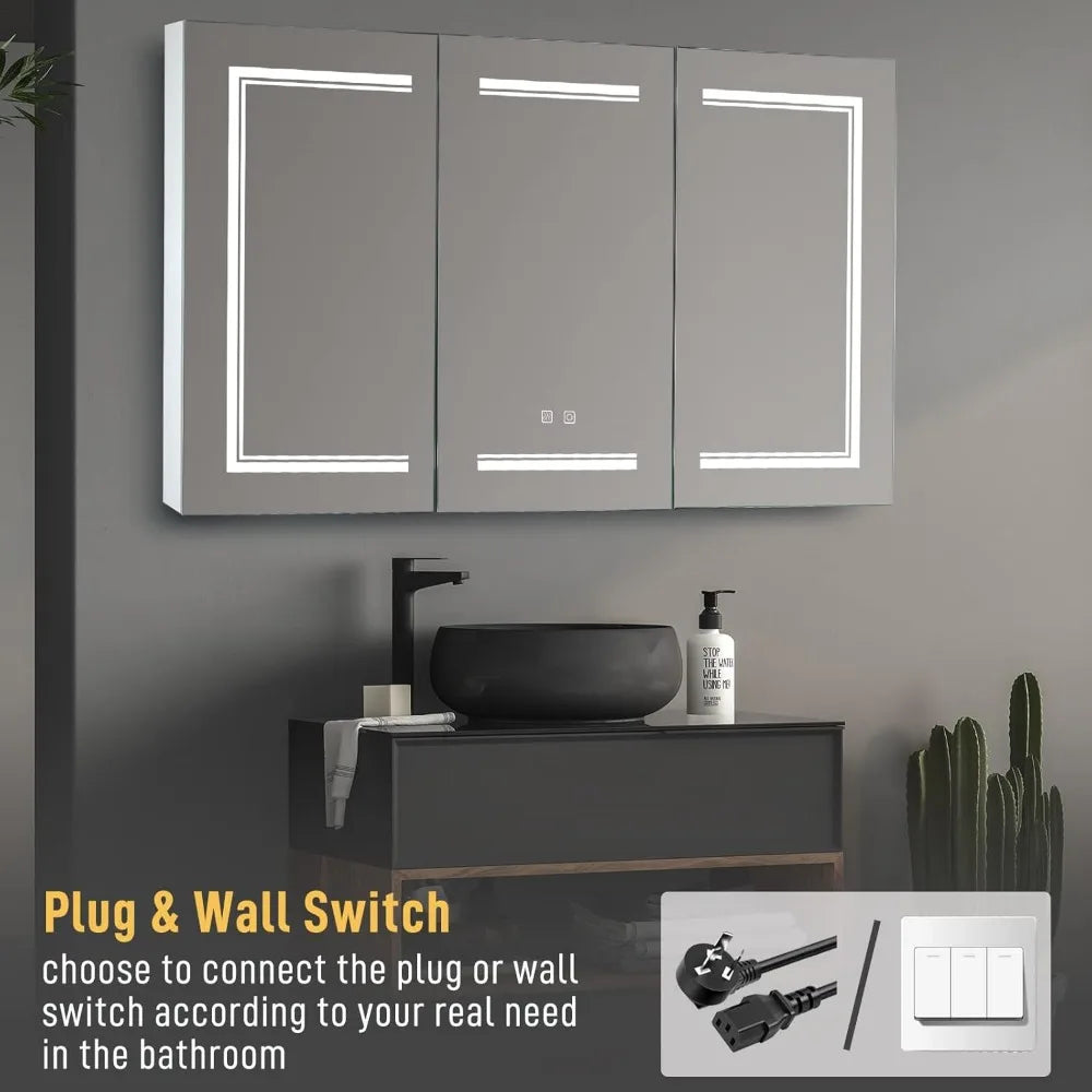 LuxeMerge 3-Door Bathroom Medicine Cabinet With LED Mirror Dimmable