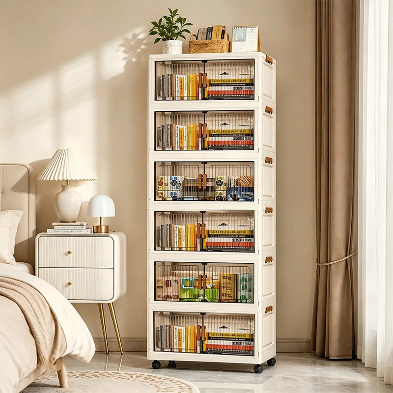 Foldable 6-Tier Storage Cabinet with Wheels, Stackable Plastic Organizer