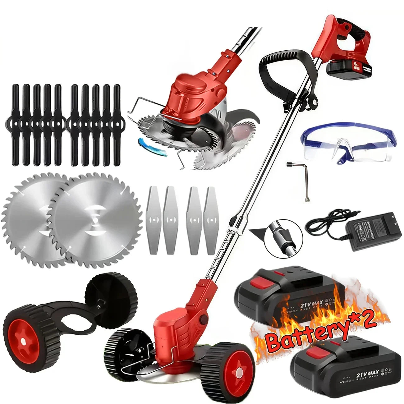 Cordless Lawn Trimmer And Edger With Brush Cutter And Mower
