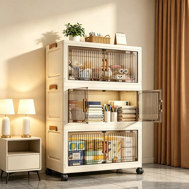 Foldable 6-Tier Storage Cabinet with Wheels, Stackable Plastic Organizer