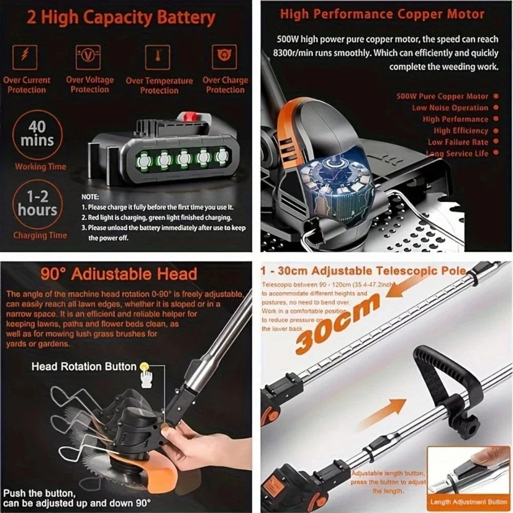 Cordless Lawn Trimmer And Edger With Brush Cutter And Mower