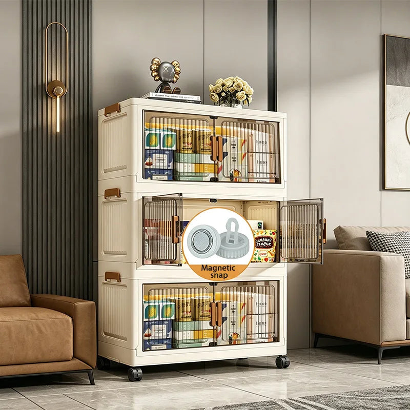 Foldable 6-Tier Storage Cabinet with Wheels, Stackable Plastic Organizer