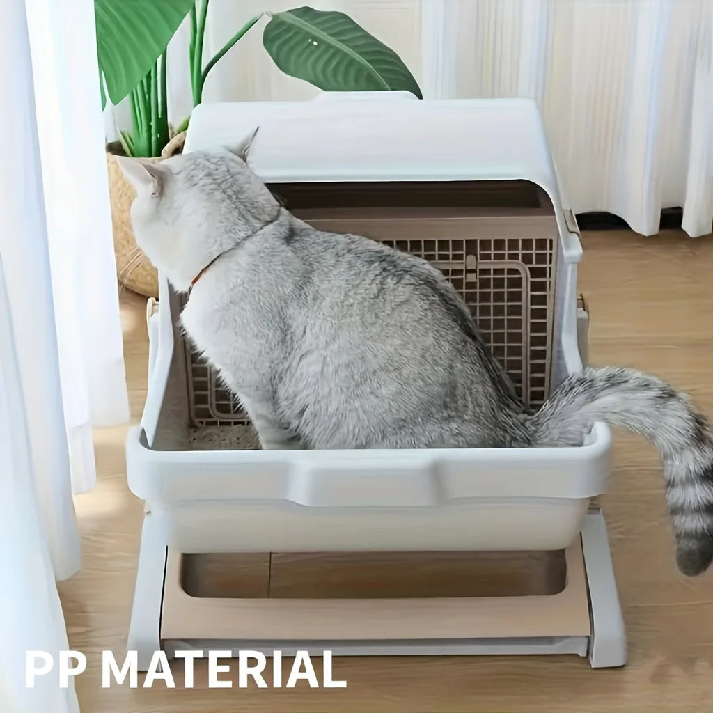 Lazy Cat Litter Box Odor Proof Leak Proof Durable Design With Removable Grid