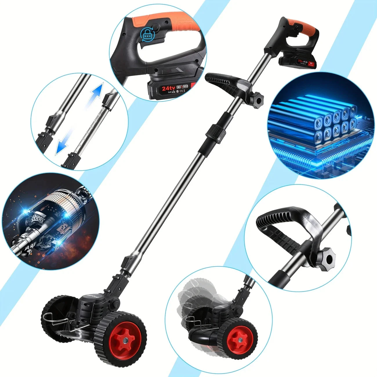 Cordless Lawn Trimmer And Edger With Brush Cutter And Mower