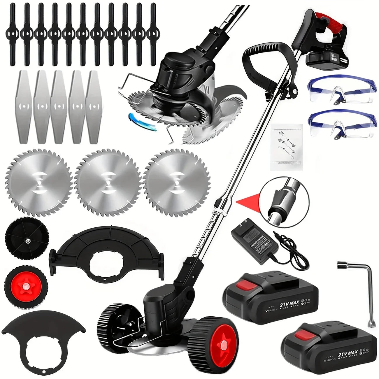 Cordless Lawn Trimmer And Edger With Brush Cutter And Mower