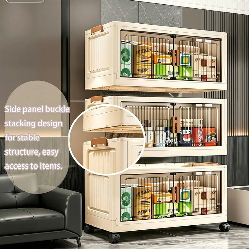 Foldable 6-Tier Storage Cabinet with Wheels, Stackable Plastic Organizer
