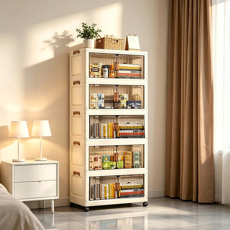 Foldable 6-Tier Storage Cabinet with Wheels, Stackable Plastic Organizer