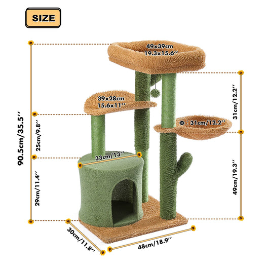 PAWZ Road Cat Tree Cactus Tower With Scratching Post Nest