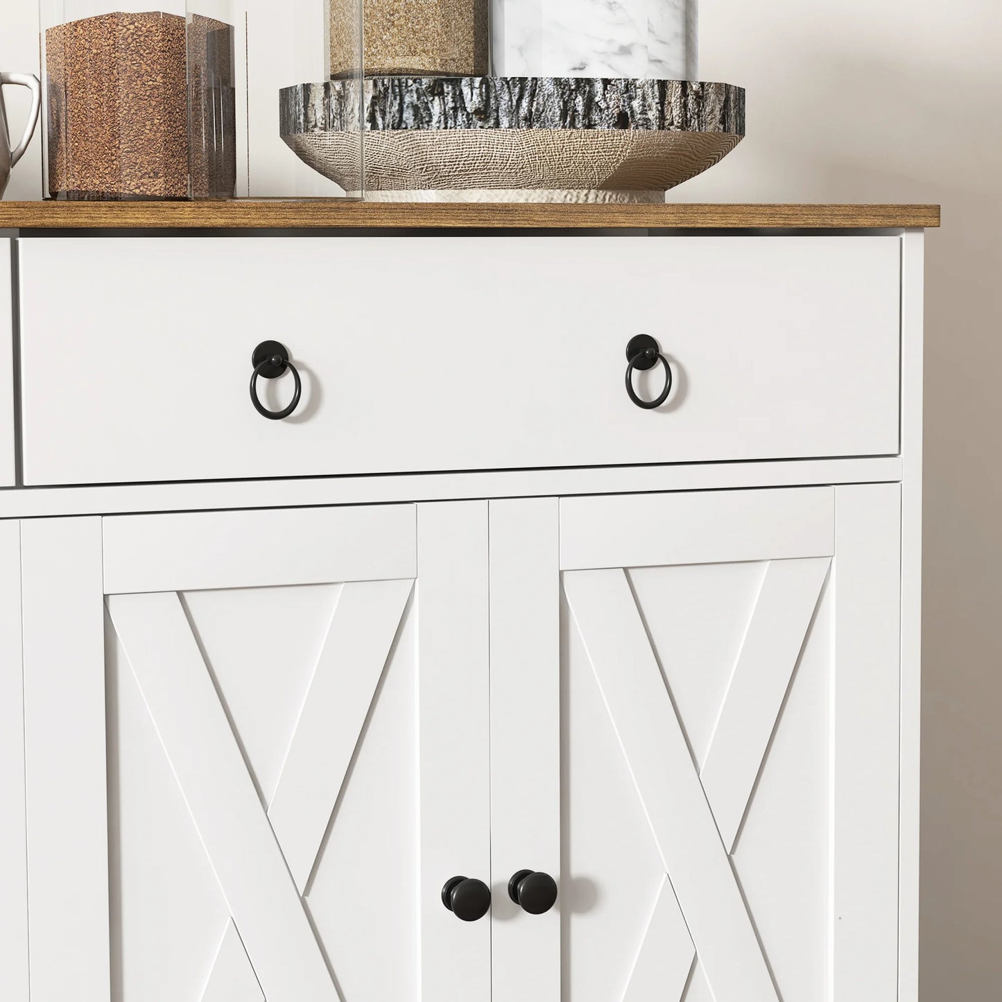 HOMCOM Kitchen Sideboard Buffet Cabinet Barn Doors Adjustable Shelf