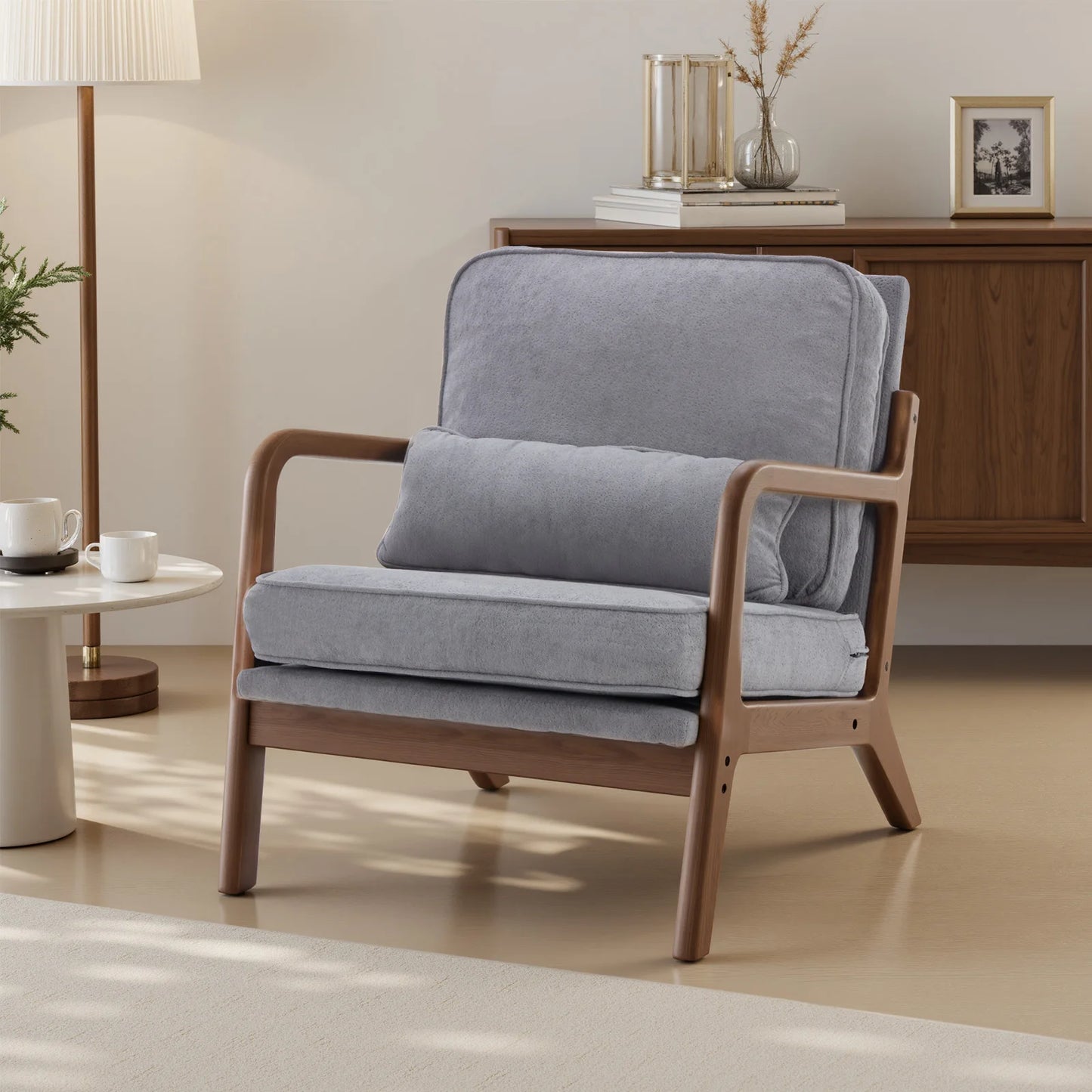 JHK Mid Century Modern Wooden Frame Chair With Armrests