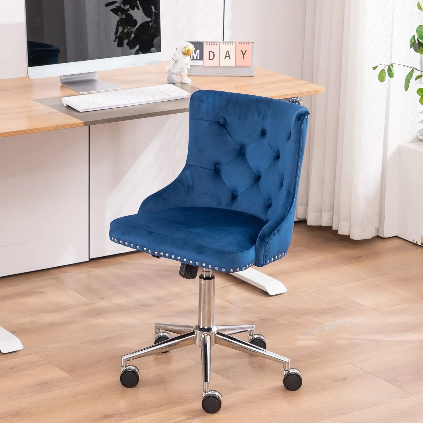 VINGLI Velvet Office Desk Chair With Adjustable Height Metal Base