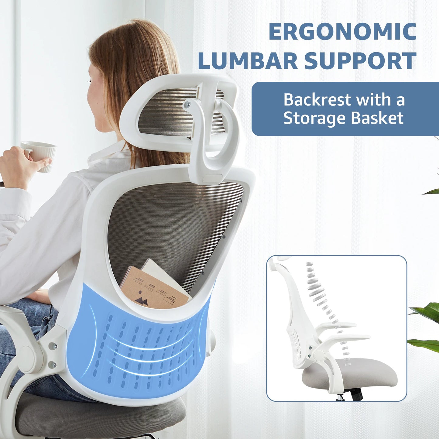 JHK Mesh Ergonomic Office Chair With Adjustable Headrest And Lumbar