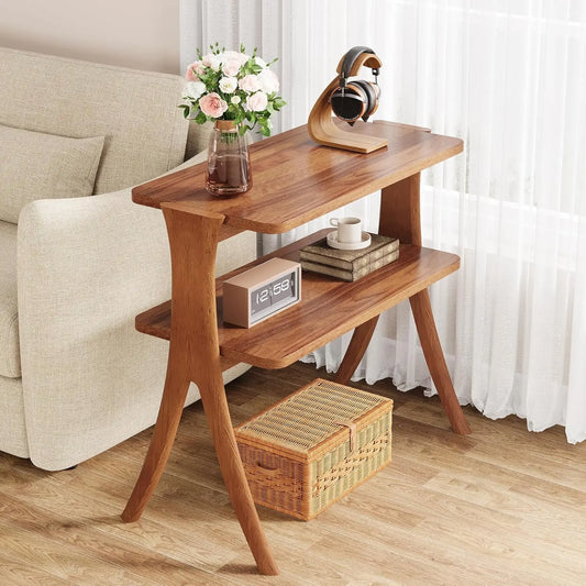 Little Tree Farmhouse Side Table With 2-Tier Storage