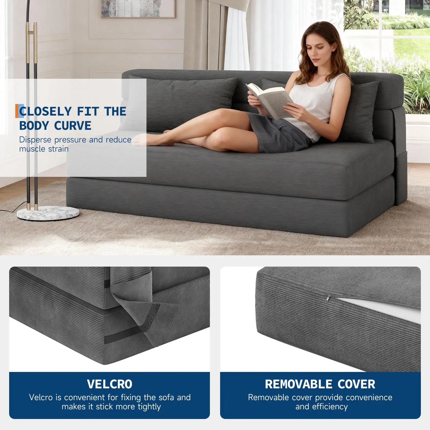 HobbyLane 4-in-1 Folding Sofa Bed Convertible Corduroy Loveseat