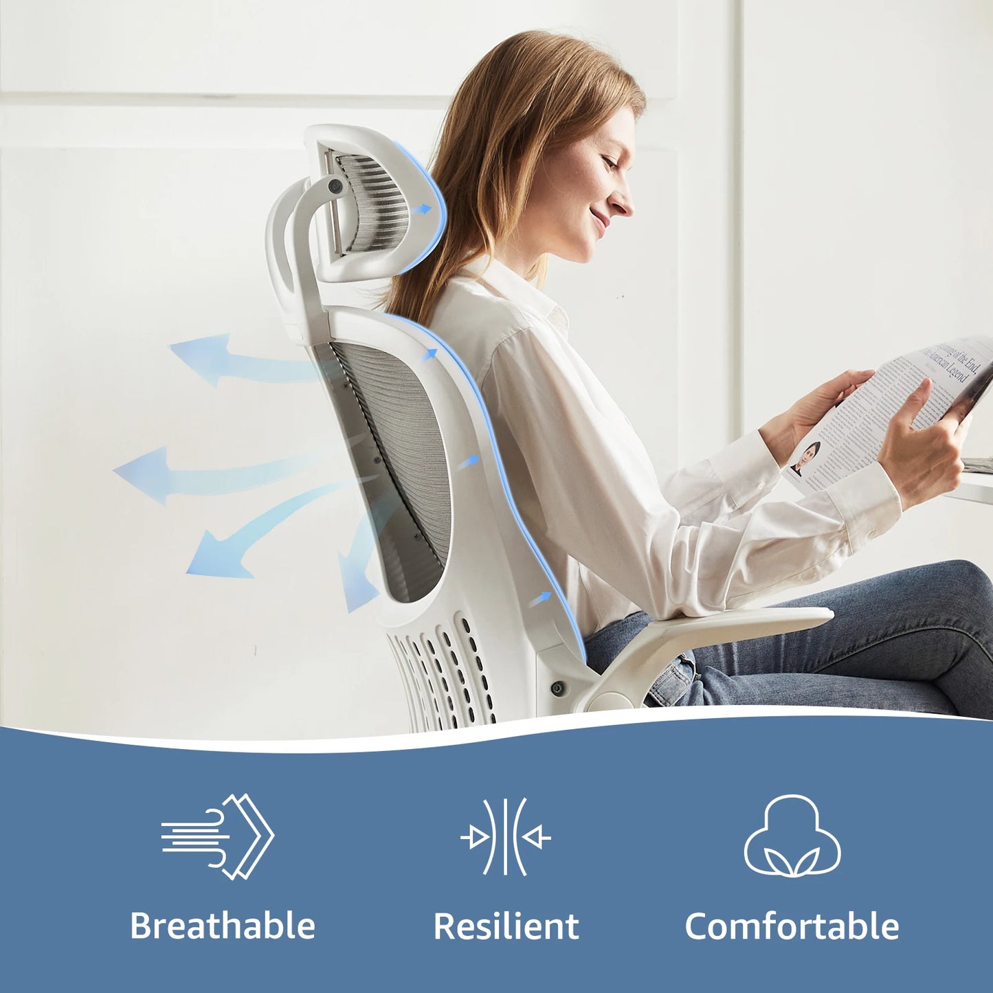JHK Mesh Ergonomic Office Chair With Adjustable Headrest And Lumbar