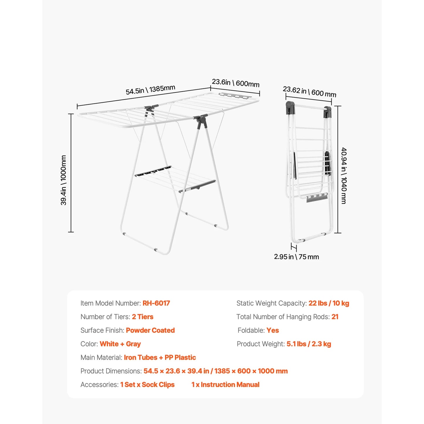 Foldable Iron Clothes Drying Rack With Sock Clips Indoor