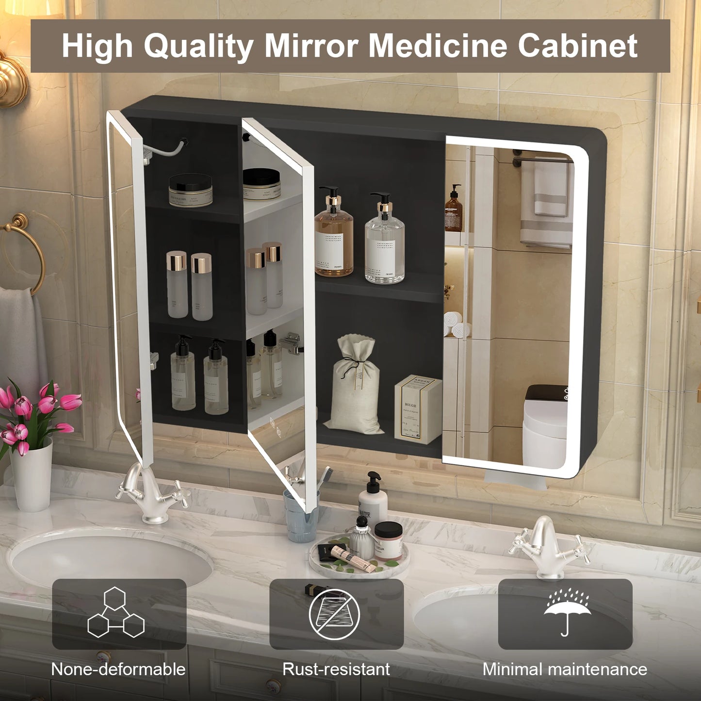 Onesaimei LED Bathroom Medicine Cabinet With Lighted Mirror