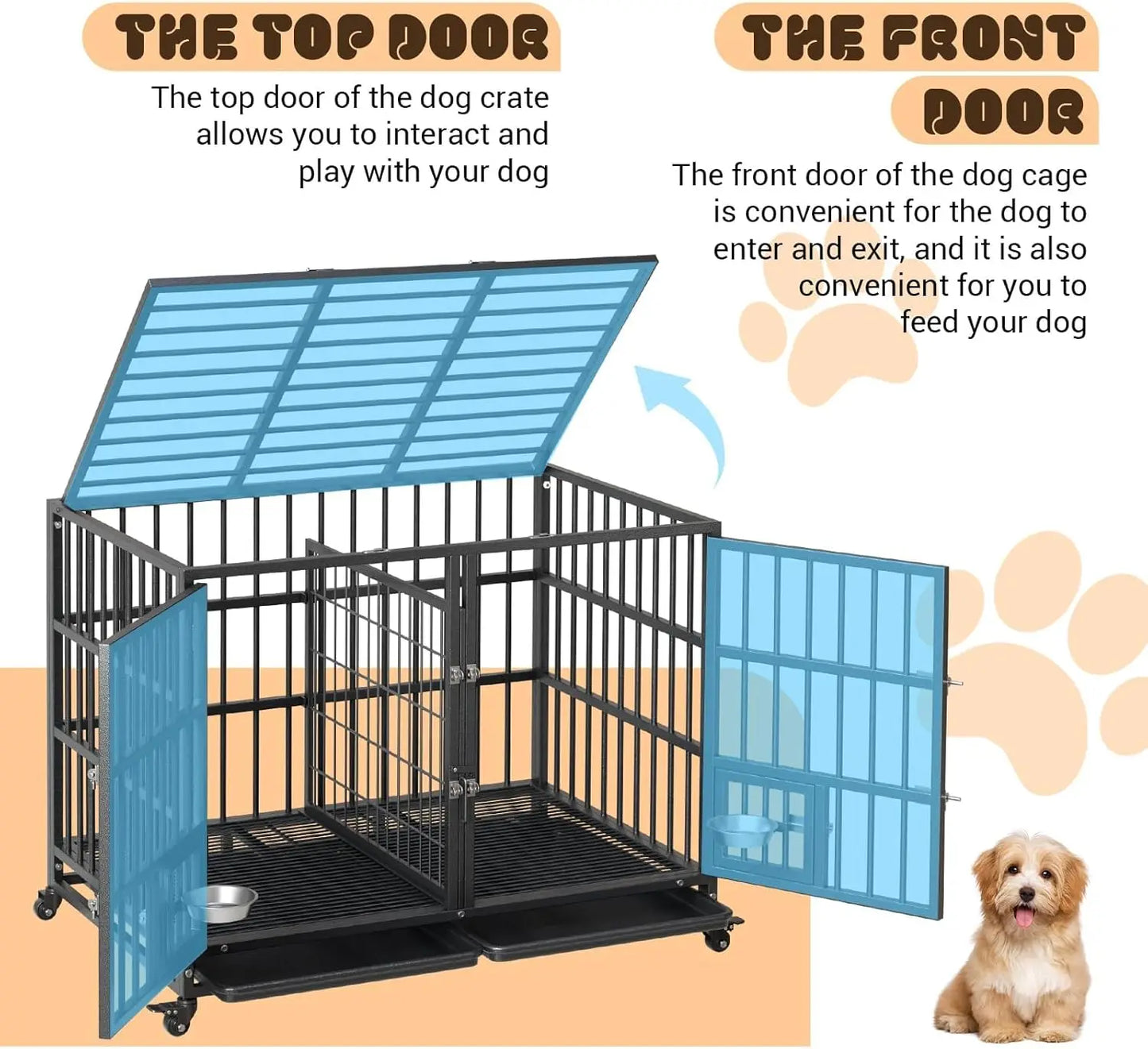 HiMISS Metal Dog Crate With Divider Removable Tray And Wheels