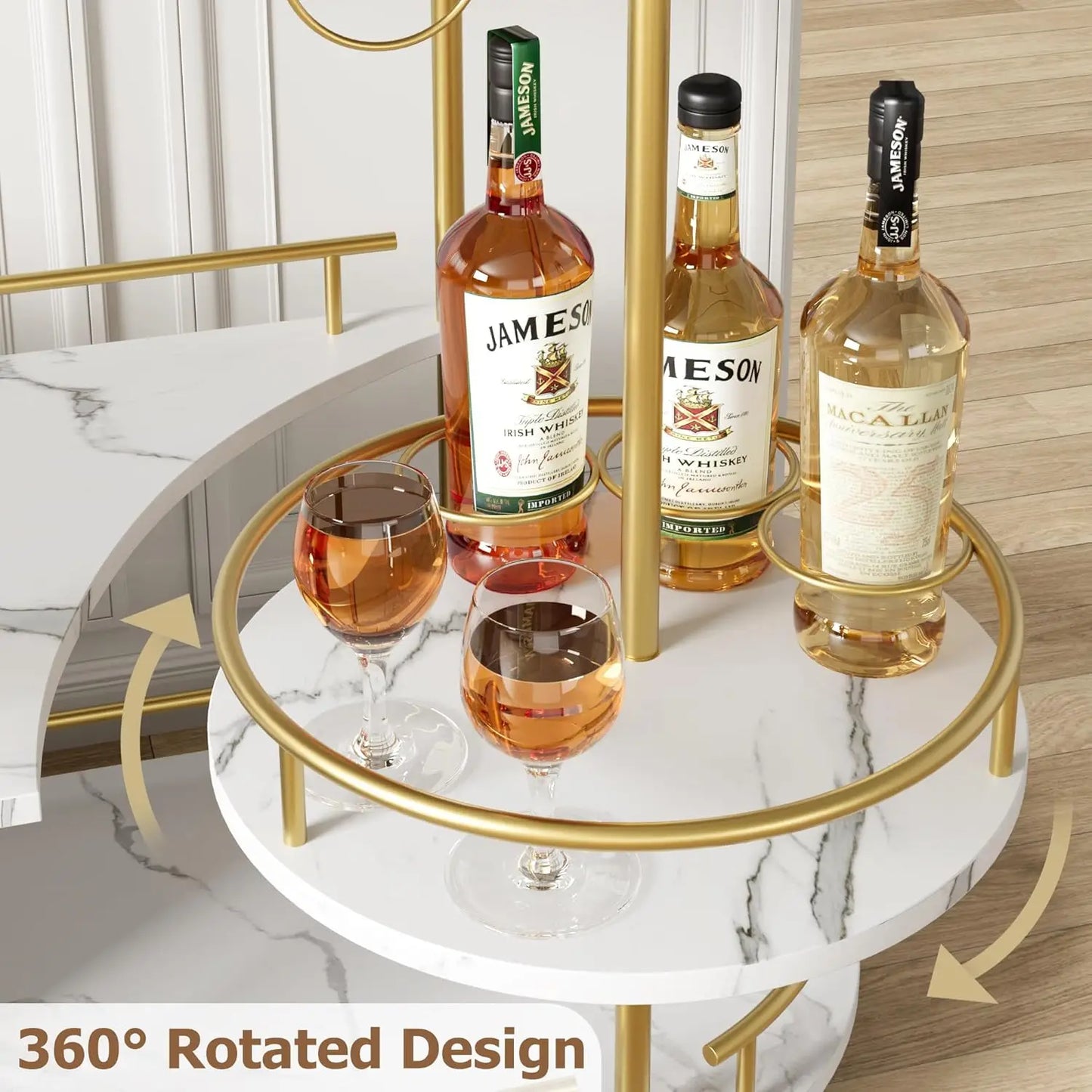 HobbyLane Bar Cart With 4-Tier Shelves On Wheels Wine Rack Glass Holder