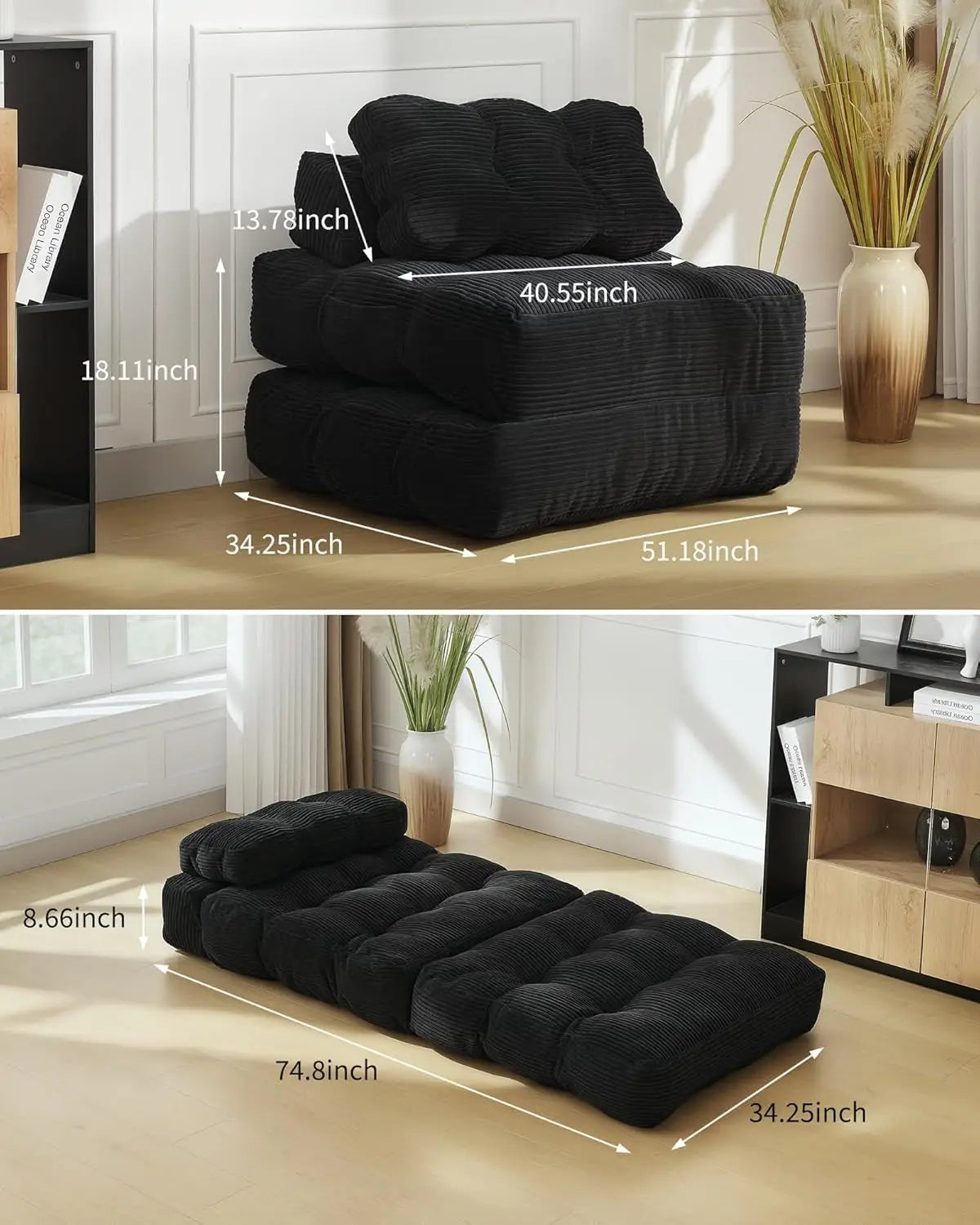 HiMISS 3-in-1 Folding Sofa Bed With Back Support Pillow
