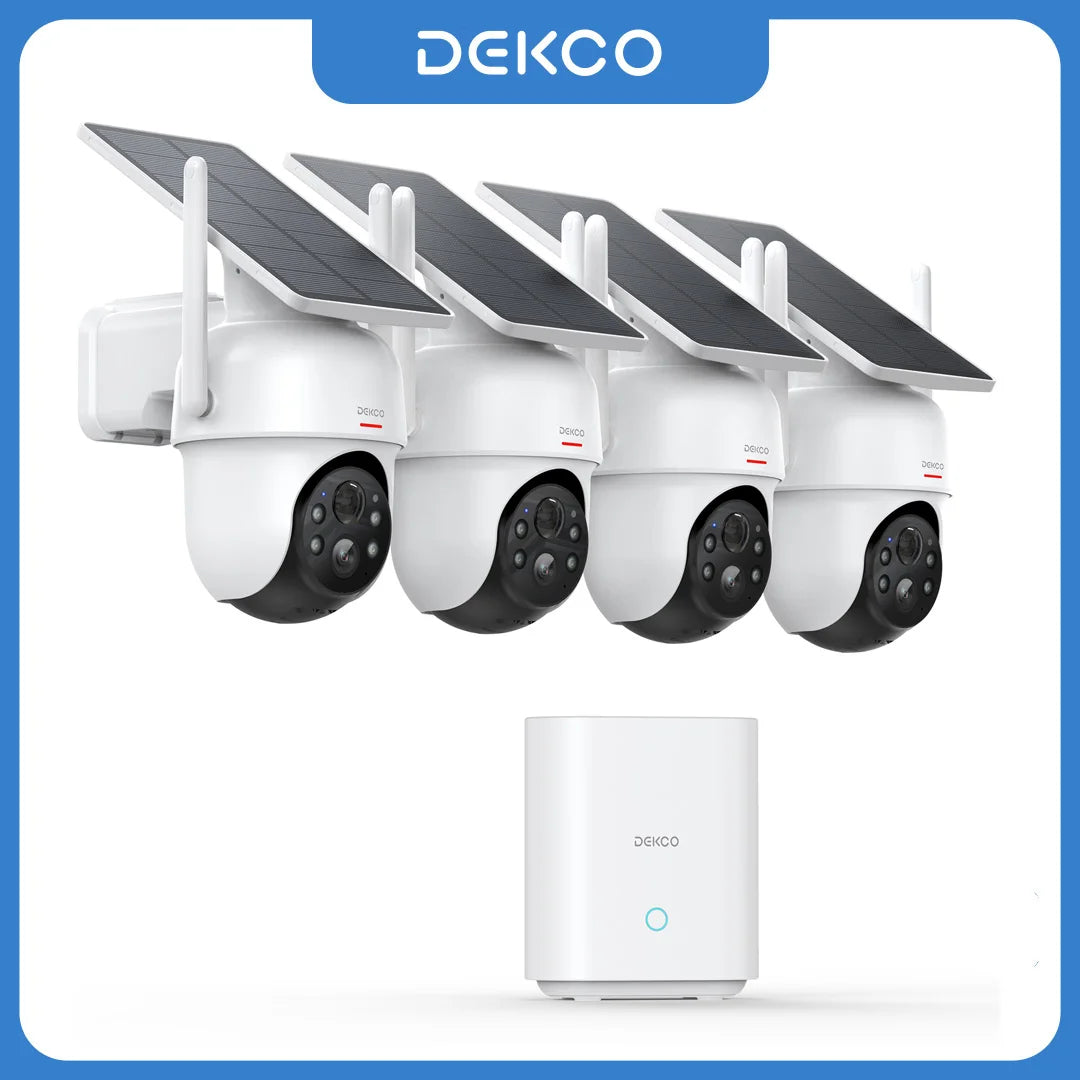 DEKCO 3MP Solar Camera System 4-Camera Wireless Kit 360° PTZ