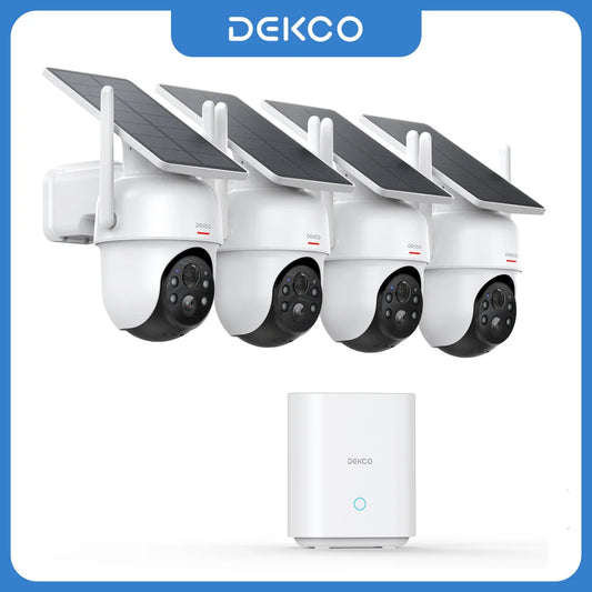 DEKCO 3MP Solar Camera System 4-Camera Wireless Kit 360° PTZ