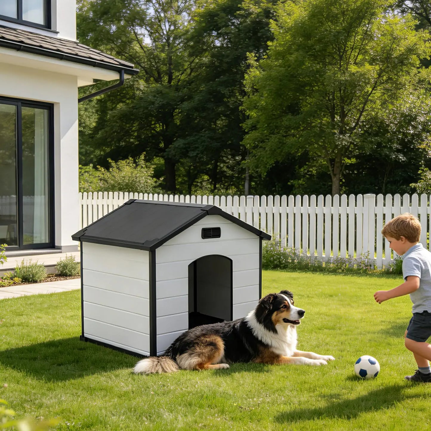 Outdoor Waterproof Insulated Dog House With Elevated Floor Removable Roof