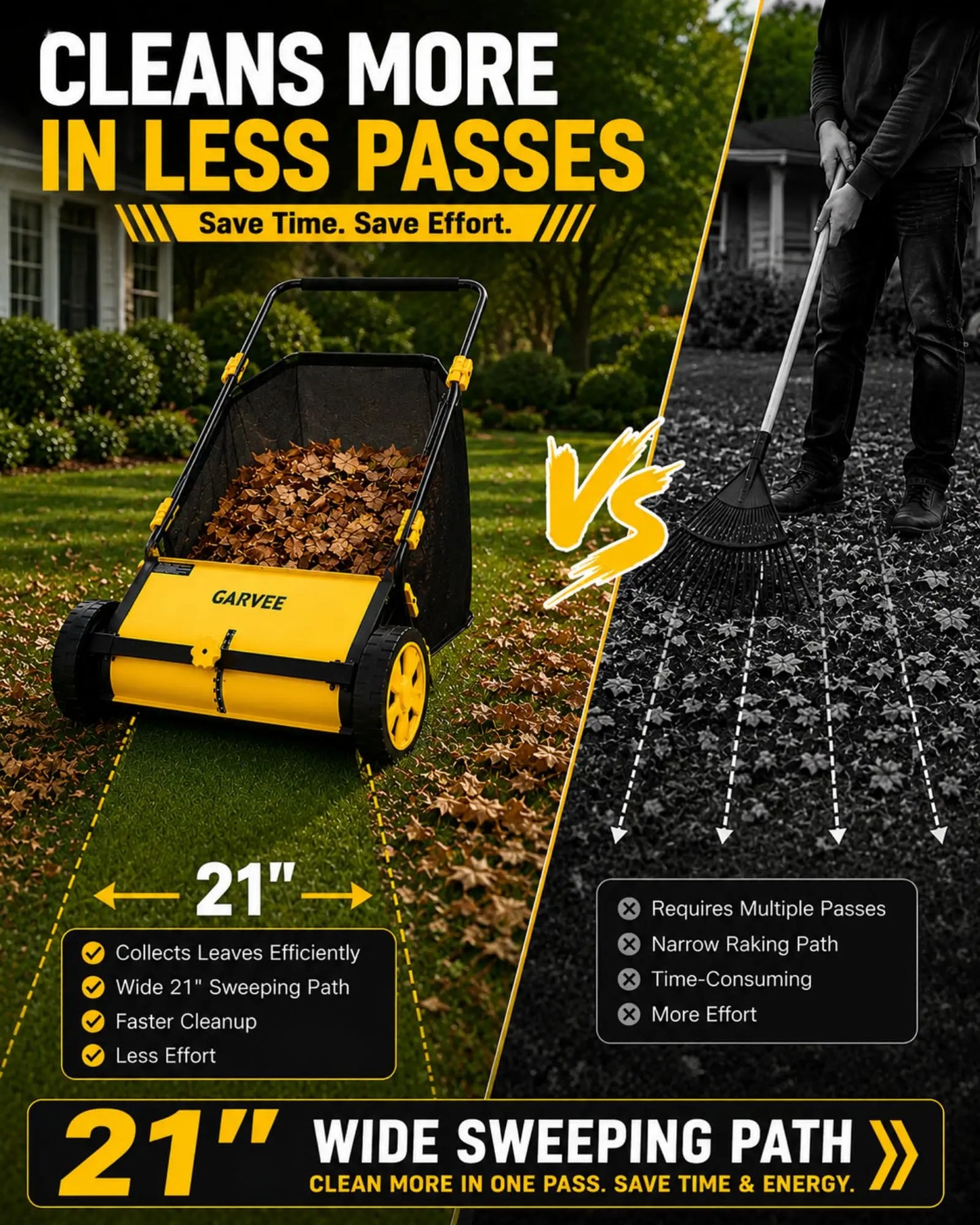HiMISS Manual Lawn Sweeper With 3.5 Cu Ft Mesh Bag
