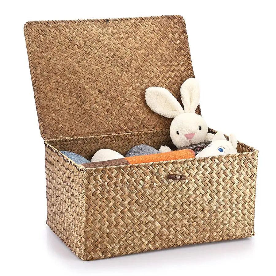 XMSJ Wicker Shelf Baskets With Lid Seagrass Storage Boxes