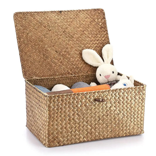 XMSJ Wicker Shelf Baskets With Lid Seagrass Storage Boxes