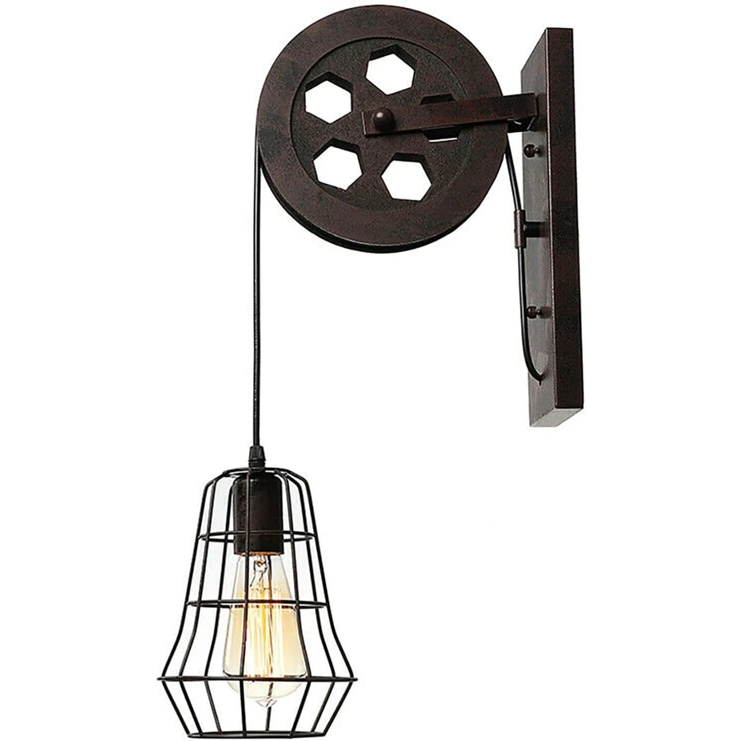 Bymaocar Industrial Wall Sconce Lift Pulley With Iron Cage