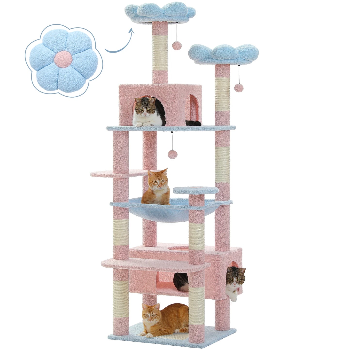 PETEPELA Cat Tree Tower With Sisal Posts And Cozy Condos